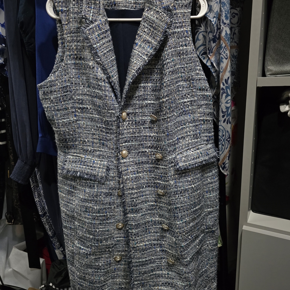 Karl Lagerfeld Blue and Gray Tweed Dress/ Vest